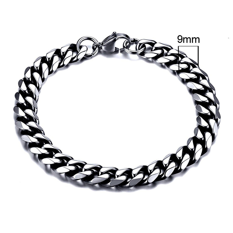 Stainless Steel Cuban Link Chain Bracelet For Men, 9mm Vintage Silver - OurCoordinates
