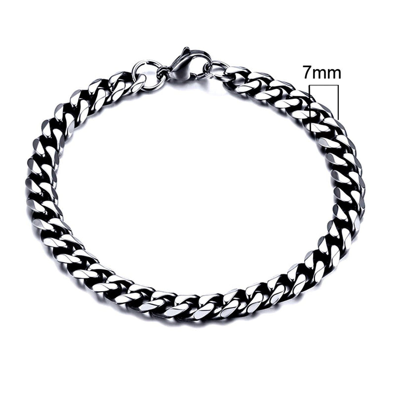 Stainless Steel Cuban Link Chain Bracelet For Men, 7mm Vintage Silver - OurCoordinates