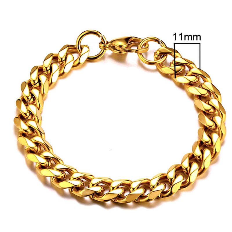 Stainless Steel Cuban Link Chain Bracelet For Men, 11mm Gold - OurCoordinates