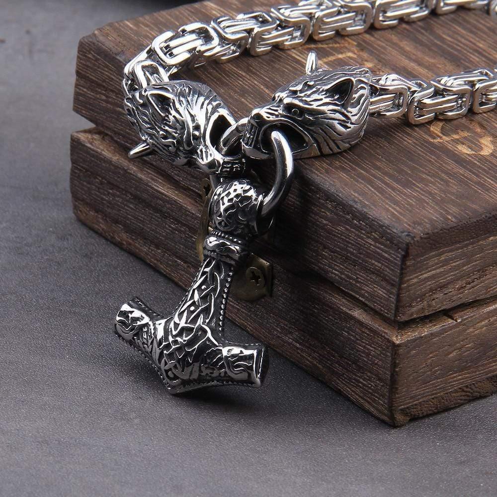 Generic Stainless Steel Wolf head Necklaces Men Norse 's Hammer Mjolnir  Pendant Scandinavian King Chain Viking Jewelry @ Best Price Online | Jumia  Egypt