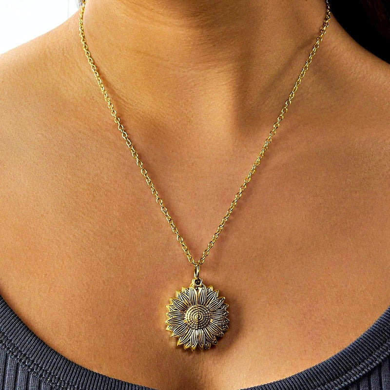 "You Are My Sunshine" Sunflower Locket Necklace, Gold - OurCoordinates