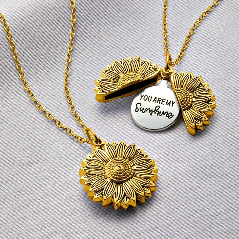 "You Are My Sunshine" Sunflower Locket Necklace, Gold - OurCoordinates