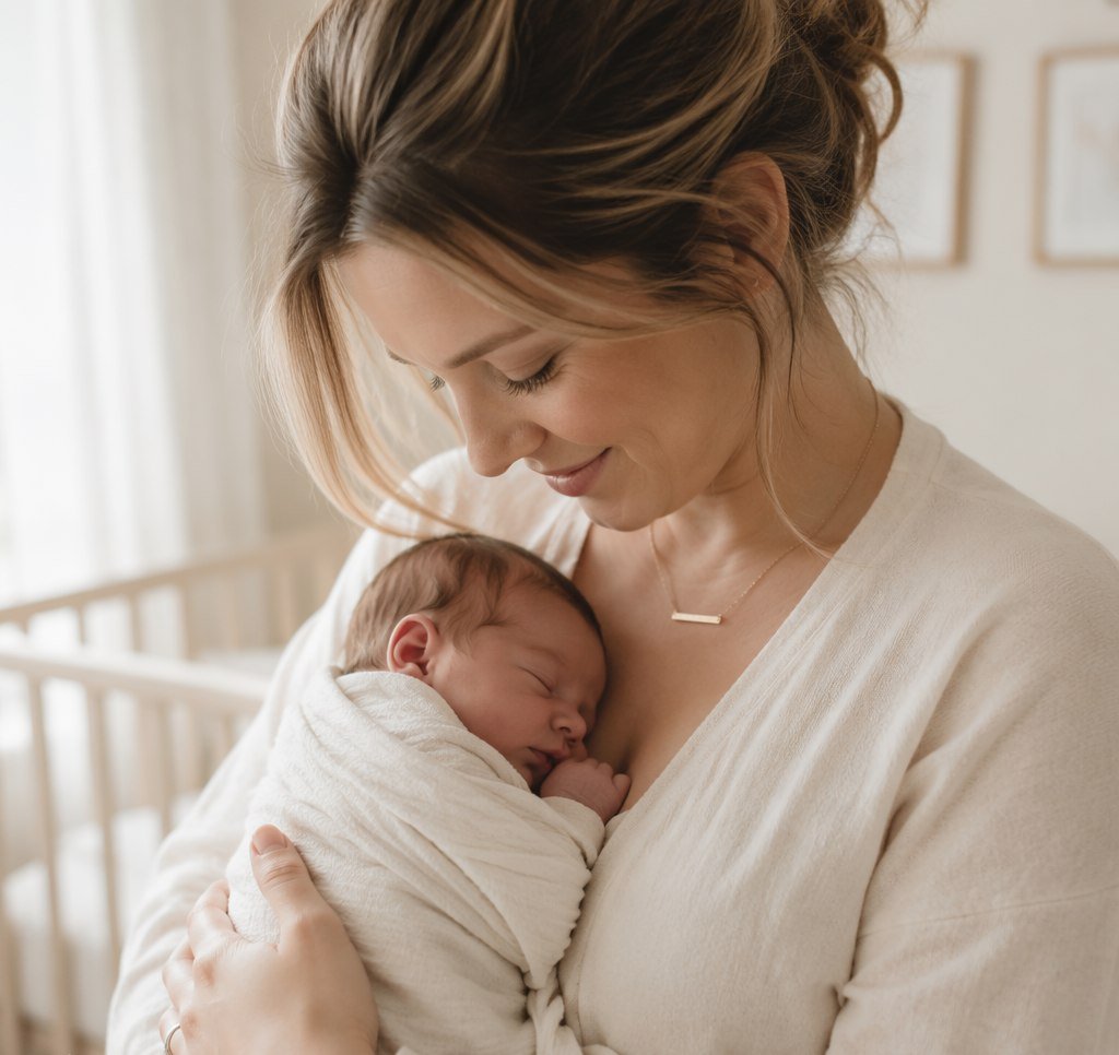 A mother holding her child